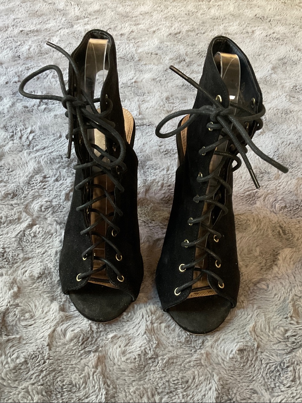 Women’s Black Lace-Up Peep Toe Block Heels